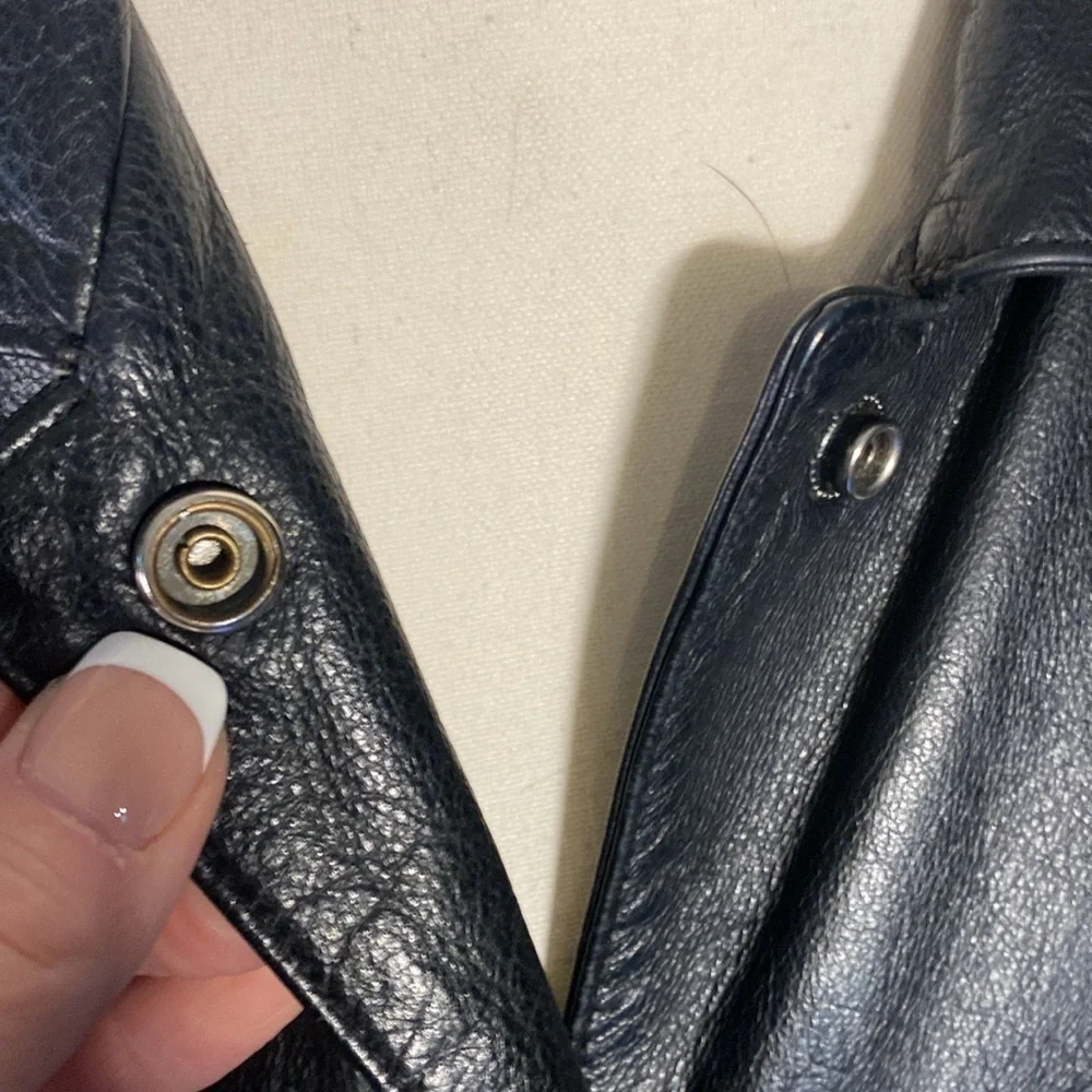 Danier Leather Black Vintage Snap Button Long Moto Blazer Jacket Size M - Picture 12 of 17